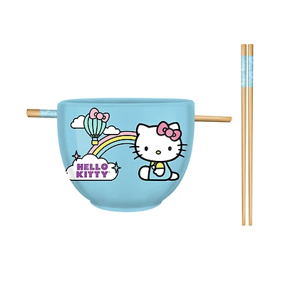Sanrio Hello Kitty Seize The Moment Rainbow 20oz Ceramic Ramen Bowl with Chopsticks