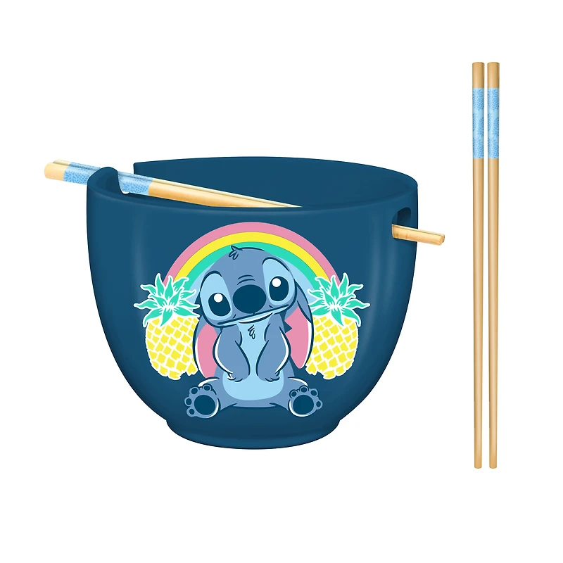 Lilo and Stitch Pineapple Rainbow 20oz Ceramic Ramen Bowl with Chopsticks