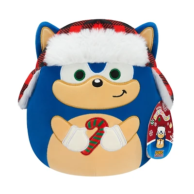 Squishmallows Sonic the Hedgehog Sonic with Hat and Candy Cane 8-In Little Plush