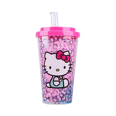 Hello Kitty Flip Straw Water Bottle with Glitter