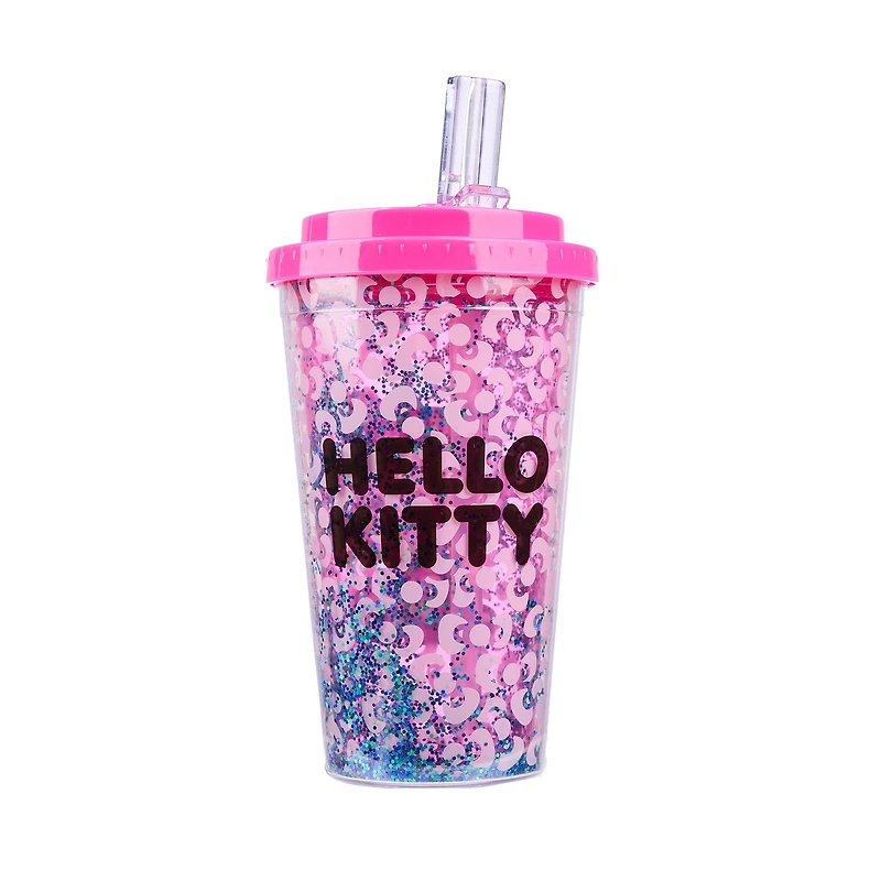 Hello Kitty Flip Straw Water Bottle with Glitter