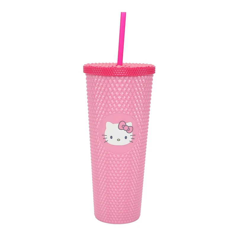 Hello Kitty Face PInk Spiked Tumbler with Straw