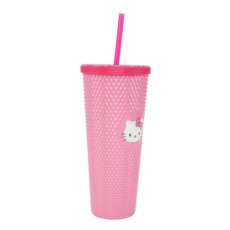 Hello Kitty Face PInk Spiked Tumbler with Straw