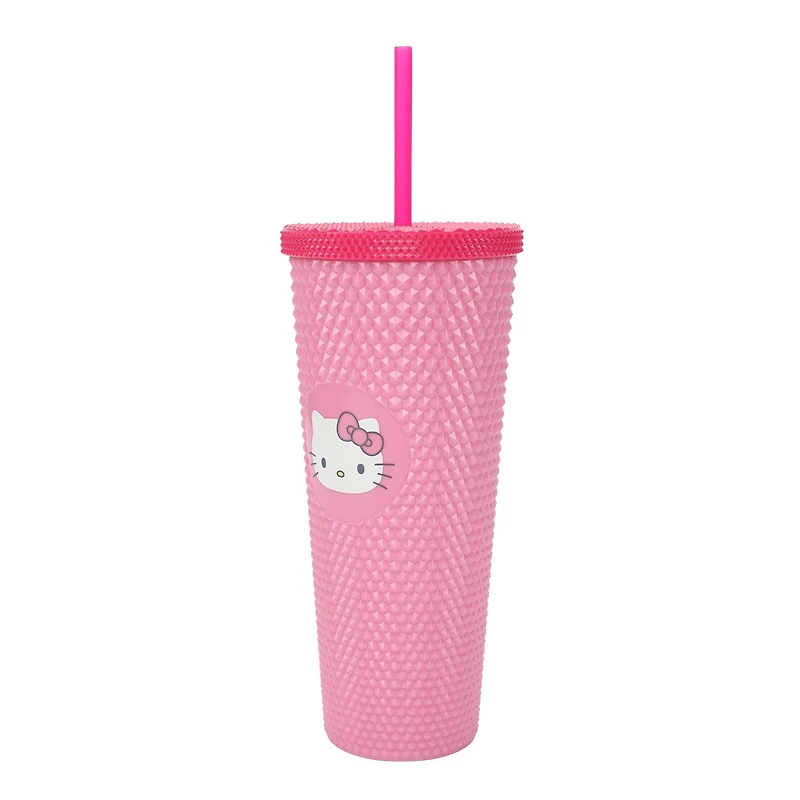 Hello Kitty Face PInk Spiked Tumbler with Straw