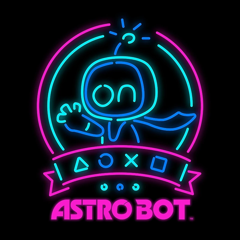 Astro Bot Neon Waving Unisex Black Short Sleeve T-Shirt