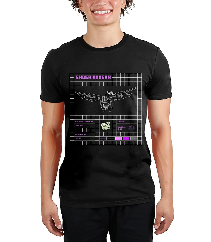 Minecraft Ender Dragon Grid Stats Black Unisex Short Sleeve T-Shirt