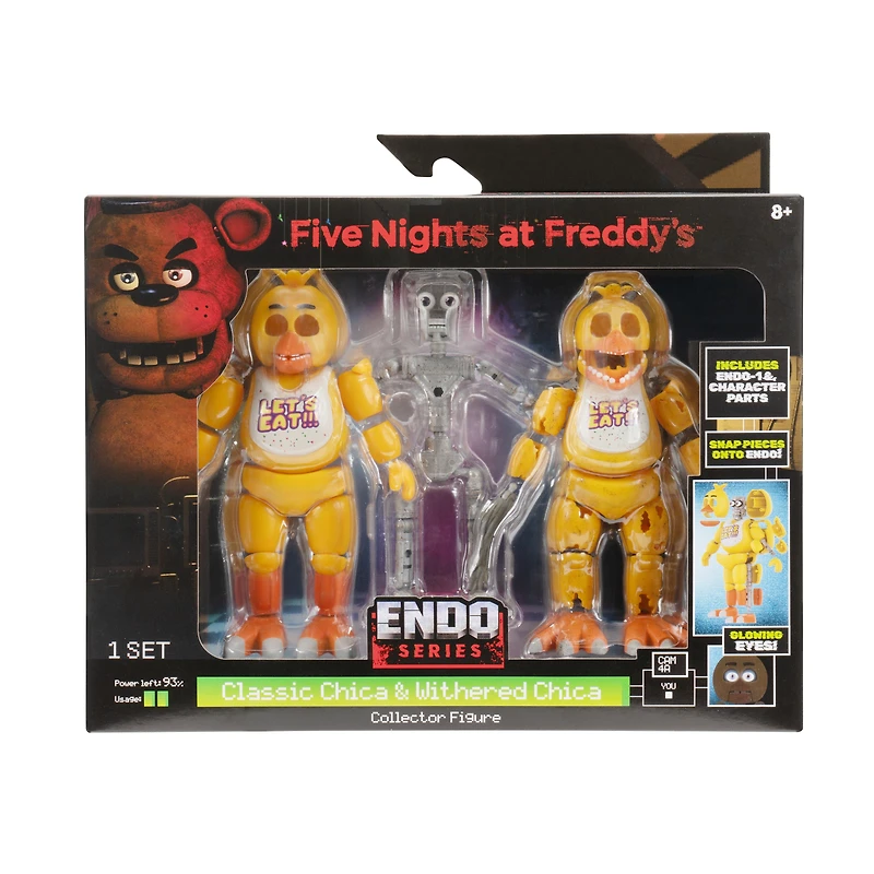 Jazwares Five Nights at Freddy's Endo-1 Classic Chica and Withered Chica Endoskeleton 6-in Glow-in-the-Dark Action Figure Set