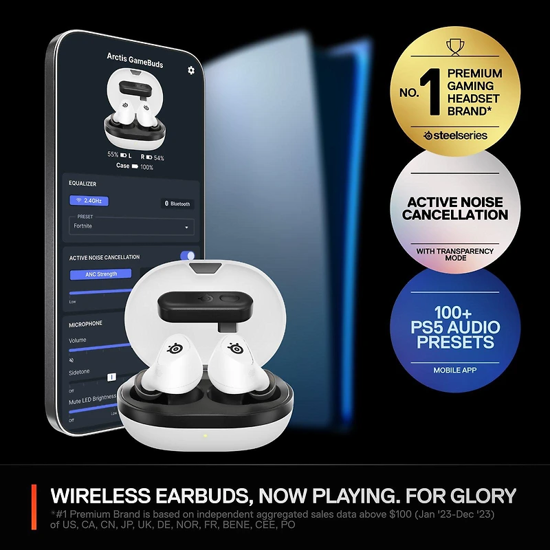 SteelSeries Arctis GameBud Noise-Cancelling Wireless Gaming Earbuds White - PlayStation 5