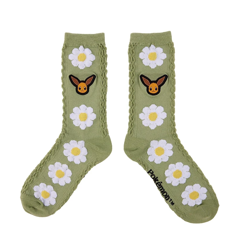 Pokemon Eevee Cable Knit Floral Embroidered Socks