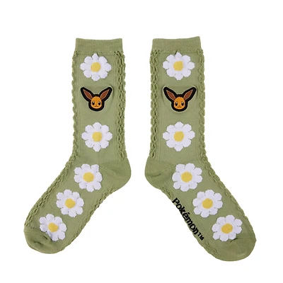 Pokemon Eevee Cable Knit Floral Embroidered Socks