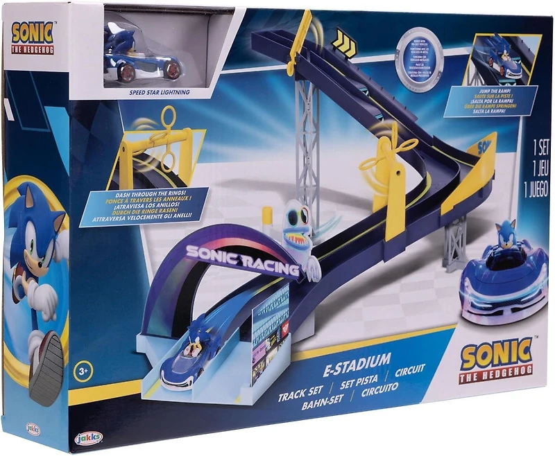 Jakks Pacific Sonic the Hedgehog Sonic E-Stadium Track Set with 1:64 Die Cast Vehicle