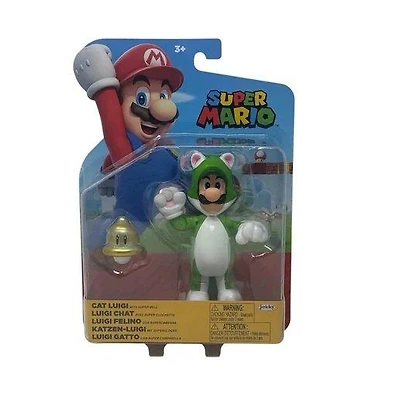 Jakks Pacific Super Mario Cat Luigi 4-in Action Figure with Super Bell Accessory