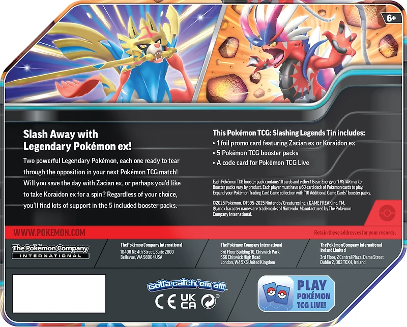 Pokemon Trading Card Game Slashing Legends Tin (Styles May Vary