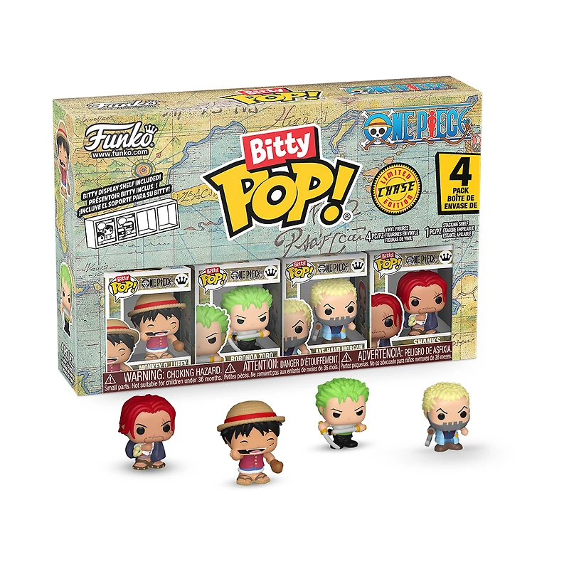 Funko Bitty POP! One Piece Vinyl Figure Set 4-Pack (Monkey D. Luffy, Roronoa Zoro, Axe-Hand Morgan and a Mystery Chase)