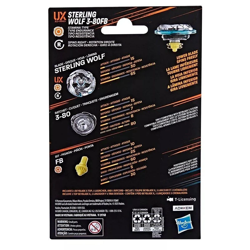 Hasbro Beyblade X Sterling Wolf 3-80FB UX Starter Pack Set