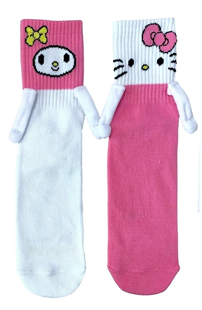 Sanrio Hello Kitty and My Melody Magnetic Hand Unisex Crew Socks GameStop Exclusive