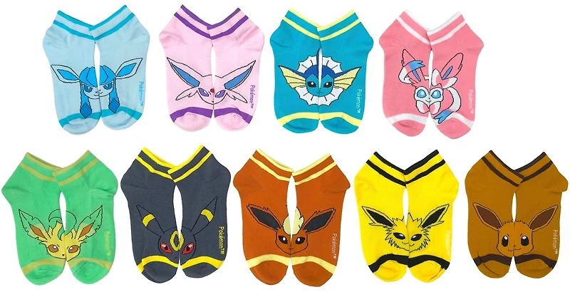 Pokemon Eevee Eeeveelution Half Quarter Crew Socks 9-Pack GameStop Exclusive