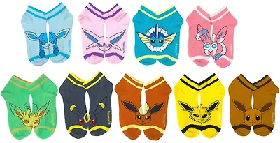 Pokemon Eevee Eeeveelution Half Quarter Crew Socks 9-Pack GameStop Exclusive