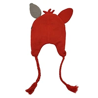 Nightmare Foxy Novelty Bigface Polyfilled Snoot with Flat Embroidery and Cut Fleece Novelty Ears On Red Acrylic Knit LapLander with Red Tassels- OSFA
