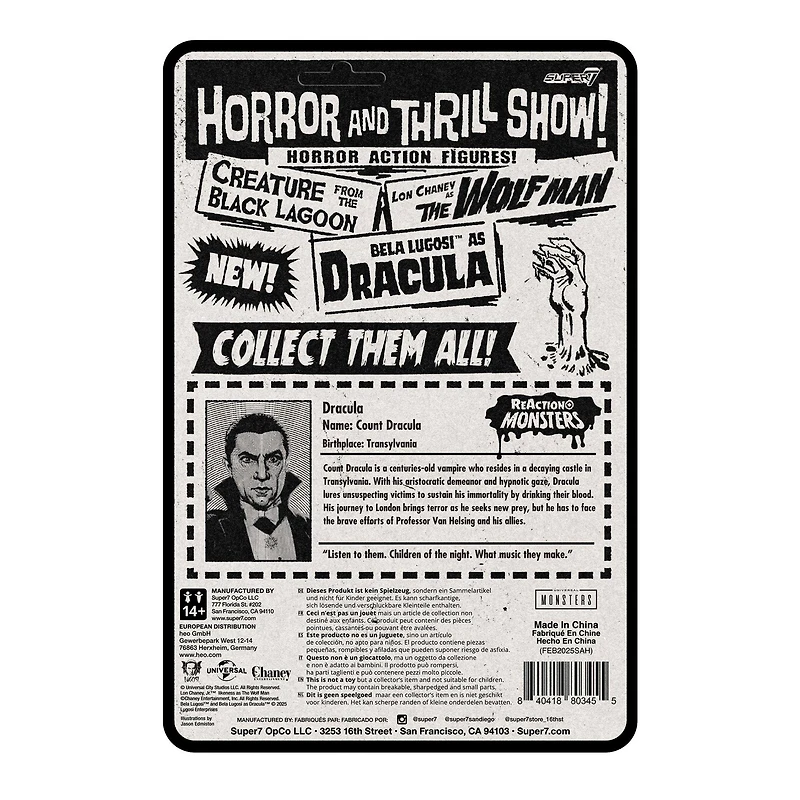 Super7 Universal Monsters ReAction Dracula Bela Lugosi as Dracula (1931) Wave 01 3.75-in Action Figure