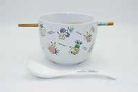 Pokemon Pikachu Lifestyle Fruit Script Toss Ceramic Ramen 20oz Bowl with Chopsticks and Spoon