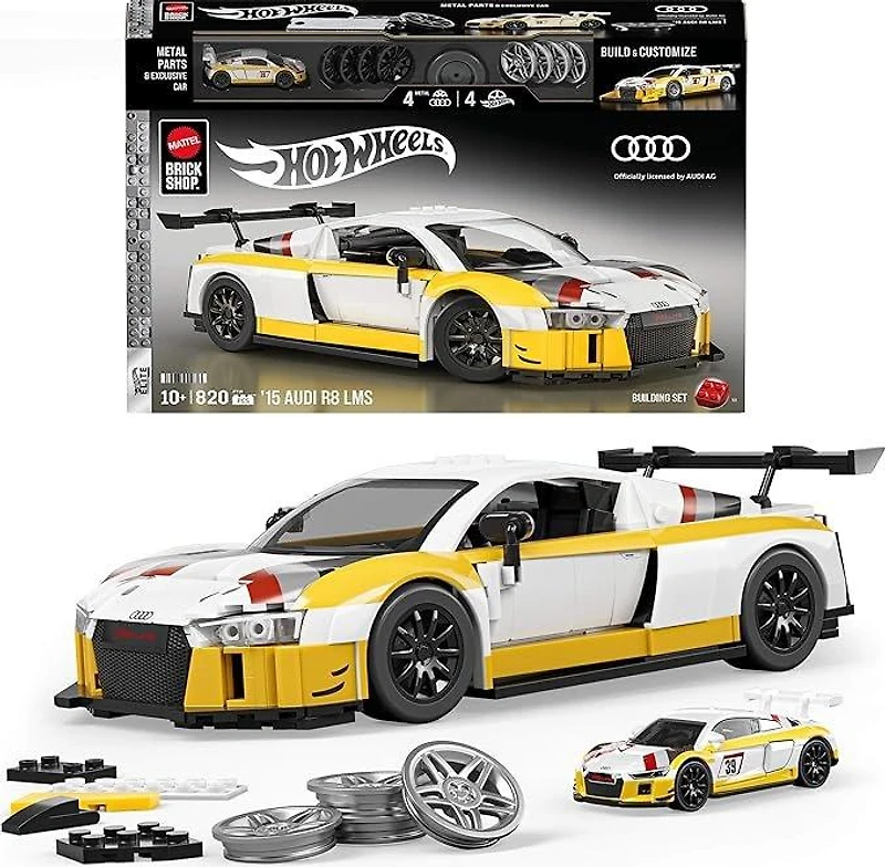 Mattel Hot Wheels Brick Shop '15 Audi R8 LMS Building Toy Kit (820 Pieces)