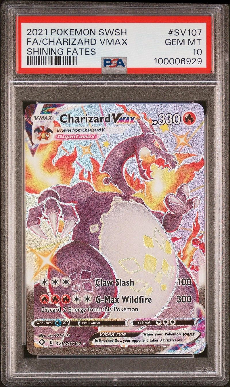 2021 Pokemon Sword & Shield Shining Fates Sv107 Full Art/charizard Vmax PSA