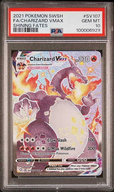 2021 Pokemon Sword & Shield Shining Fates Sv107 Full Art/charizard Vmax PSA