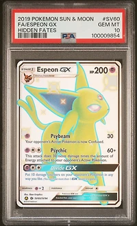2019 Pokemon Sun & Moon Hidden Fates Sv60 Full Art/espeon Gx PSA