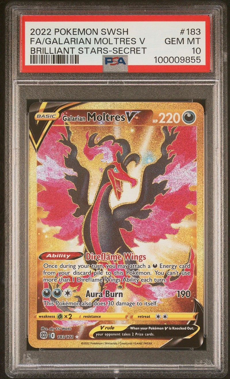 2022 Pokemon Sword & Shield Brilliant Stars 183 Full Art/galarian Moltres V Secret PSA