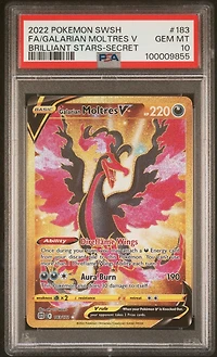 2022 Pokemon Sword & Shield Brilliant Stars 183 Full Art/galarian Moltres V Secret PSA