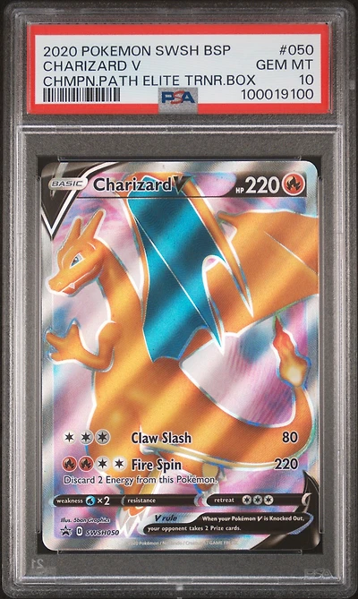 2020 Pokemon Swsh Black Star Promo 050 Charizard V Champion's Path Elite Trainer Box PSA