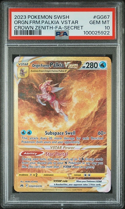 2023 Pokemon Sword And Shield Crown Zenith Gg67 Full Art/origin Forme Palkia Vstar Secret PSA