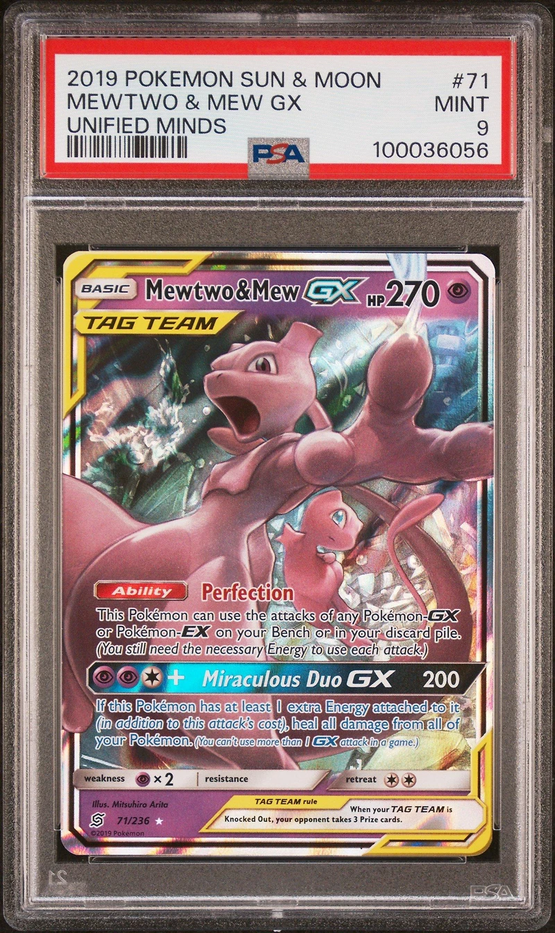 2019 Pokemon Sun & Moon Unified Minds 71 Mewtwo & Mew Gx PSA