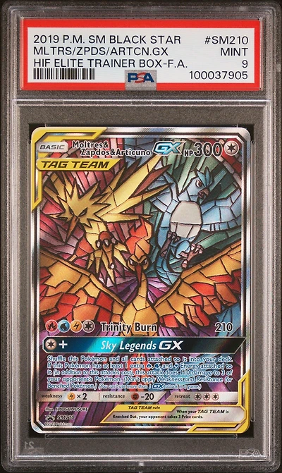 2019 Pokemon Sm Black Star Promo Sm210 Full Art/moltres & Zapdos & Articuno Gx Hidden Fates Elite Trainer Box PSA