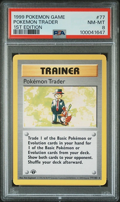 1999 Pokemon Game 77 Pokemon Trader 1st Edition PSA