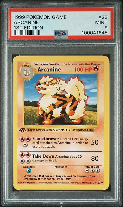 1999 Pokemon Game 23 Arcanine 1st Edition PSA