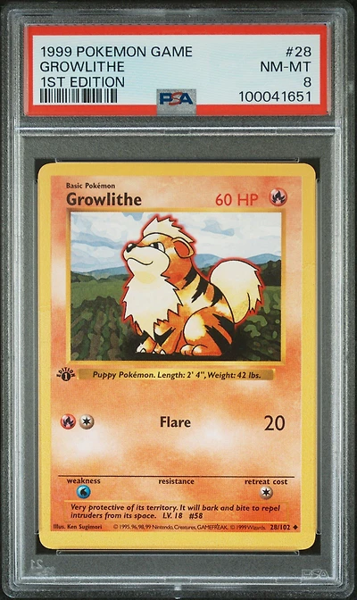 1999 Pokemon Game 28 Growlithe 1st Edition PSA