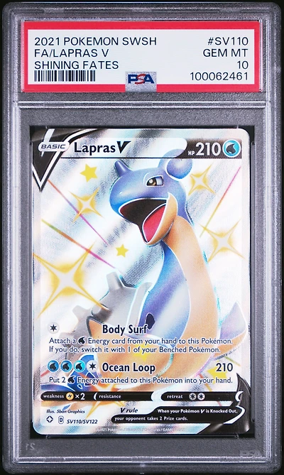 2021 Pokemon Sword & Shield Shining Fates Sv110 Full Art/lapras V PSA