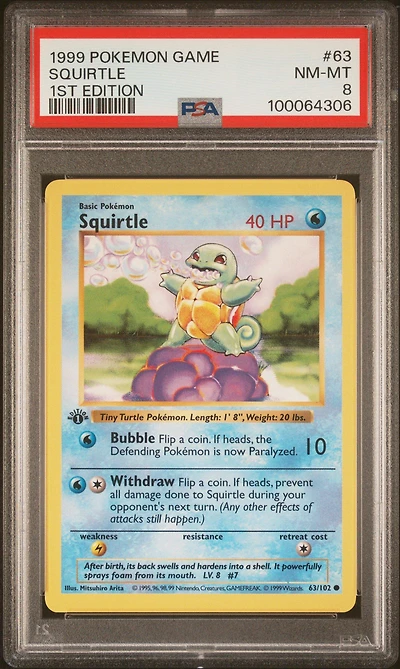 1999 Pokemon Game 63 Squirtle 1st Edition PSA