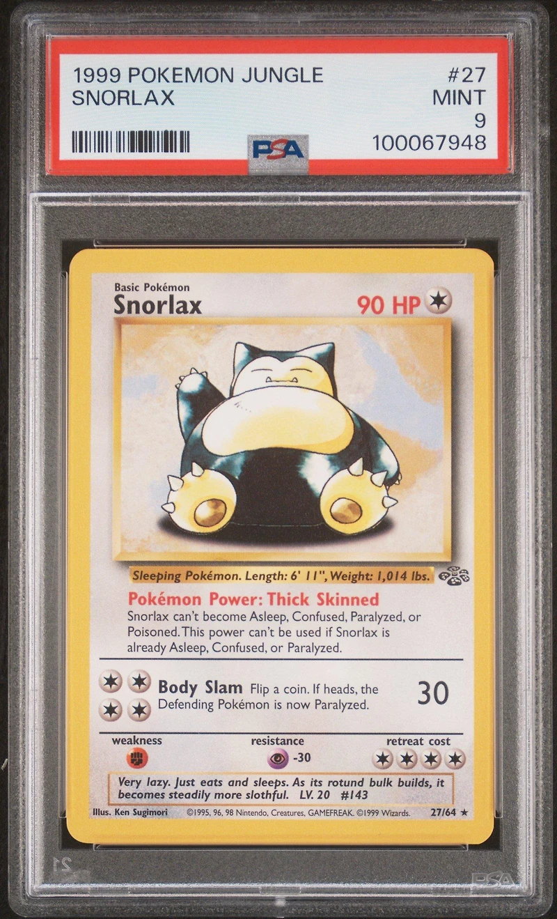 1999 Pokemon Jungle Snorlax PSA
