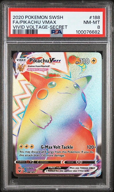 2020 Pokemon Sword & Shield Vivid Voltage 188 Full Art/pikachu Vmax Secret PSA