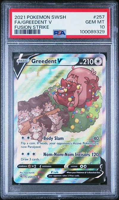 2021 Pokemon Sword & Shield Fusion Strike Full Art/greedent V PSA