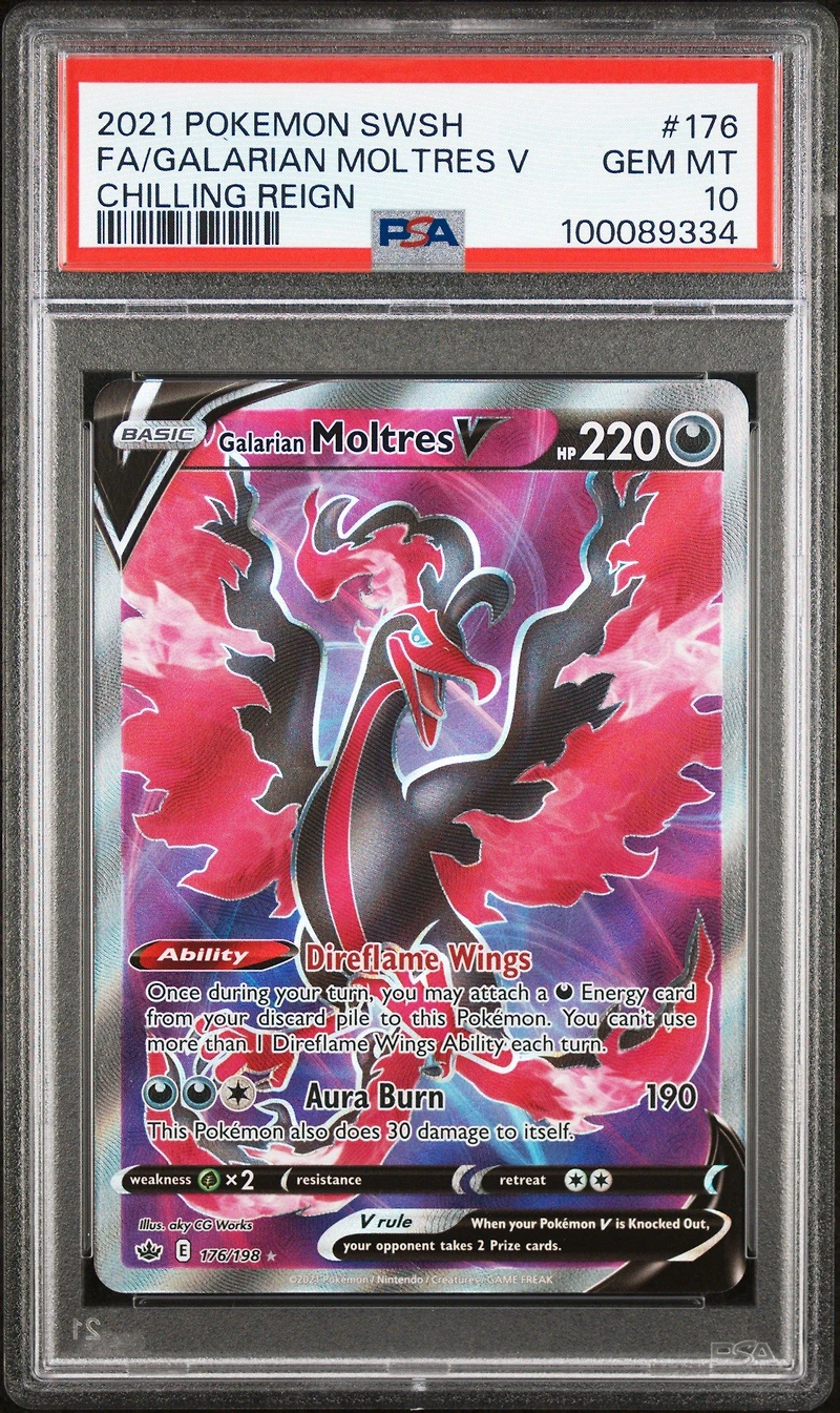 2021 Pokemon Sword & Shield Chilling Reign Full Art/galarian Moltres V PSA