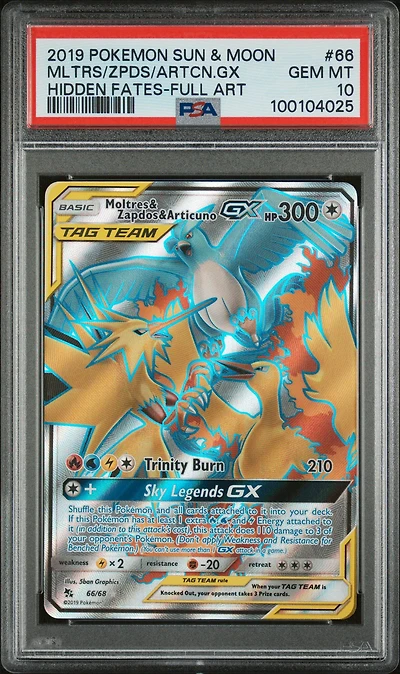 2019 Pokemon Sun & Moon Hidden Fates 66 Full Art/moltres & Zapdos & Articuno Gx PSA