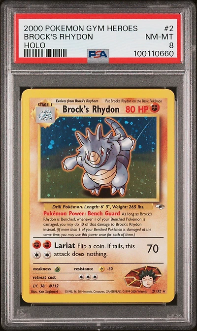 2000 Pokemon Gym Heroes 2 Brock's Rhydon Holo PSA