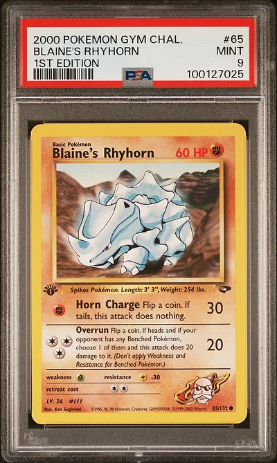 2000 Pokemon Gym Challenge 65 Blaine's Rhyhorn 1st Edition PSA
