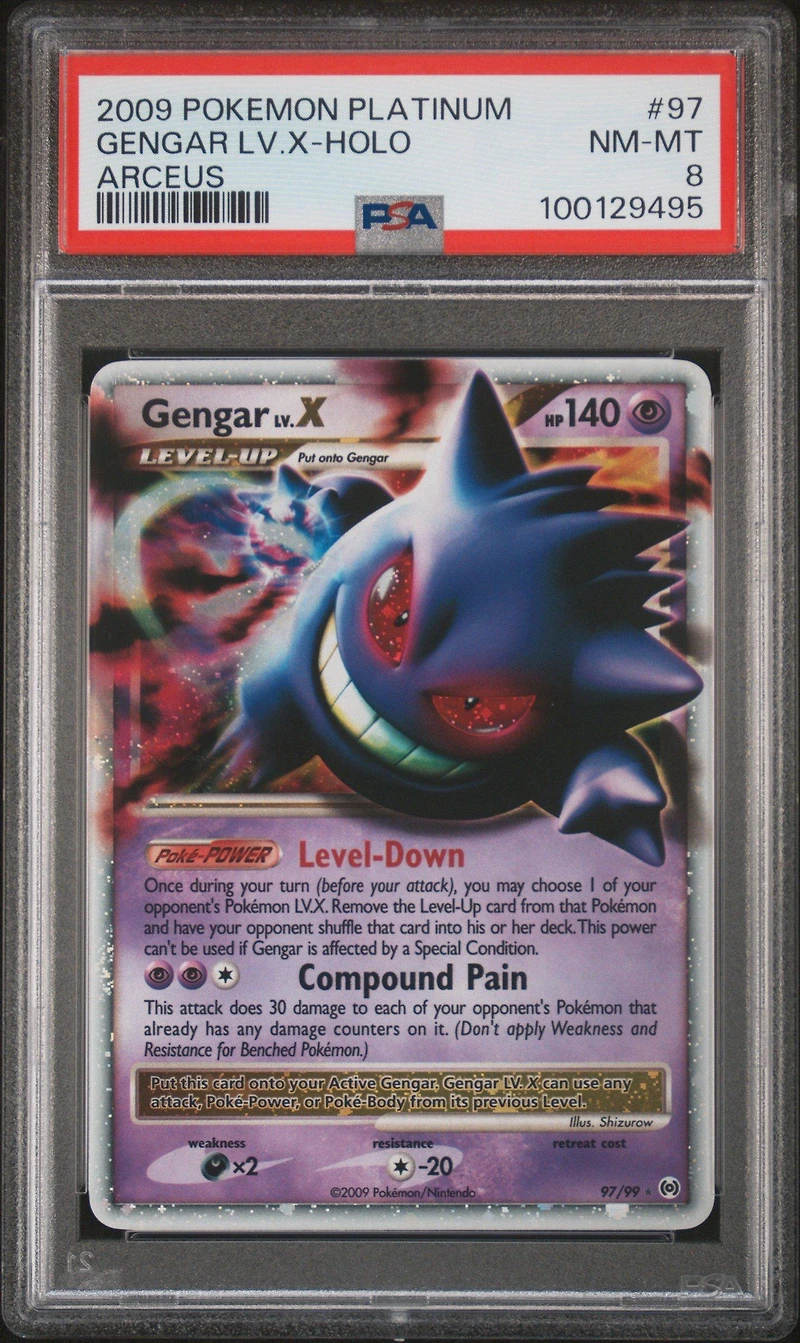 2009 Pokemon Platinum Arceus 97 Gengar Lv.x-holo PSA 8