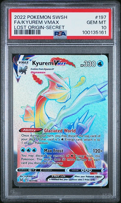 2022 Pokemon Sword & Shield Lost Origin 197 Full Art/kyurem Vmax Secret PSA 10