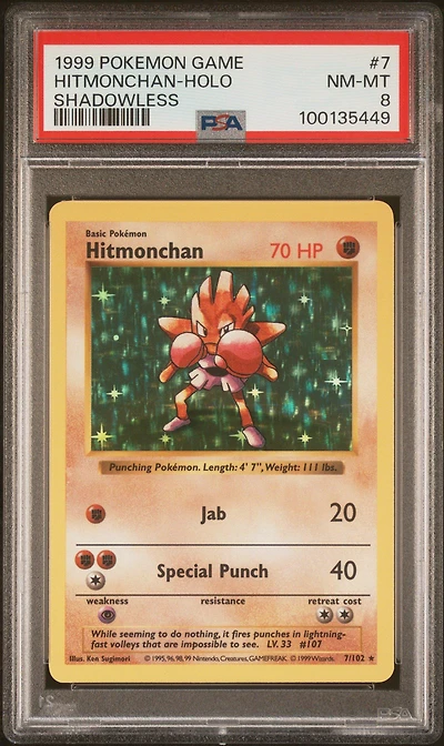 1999 Pokemon Game 7 Hitmonchan-holo Shadowless PSA